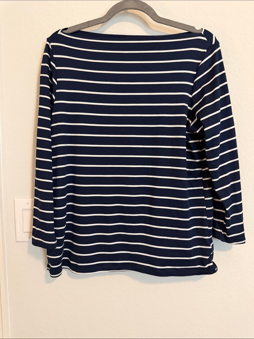 Striped Navy and White Long-Sleeve Boatneck Top